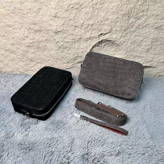 Nubuck Crocodile Leather Camera Cross Body Shoulder Clutch Bag