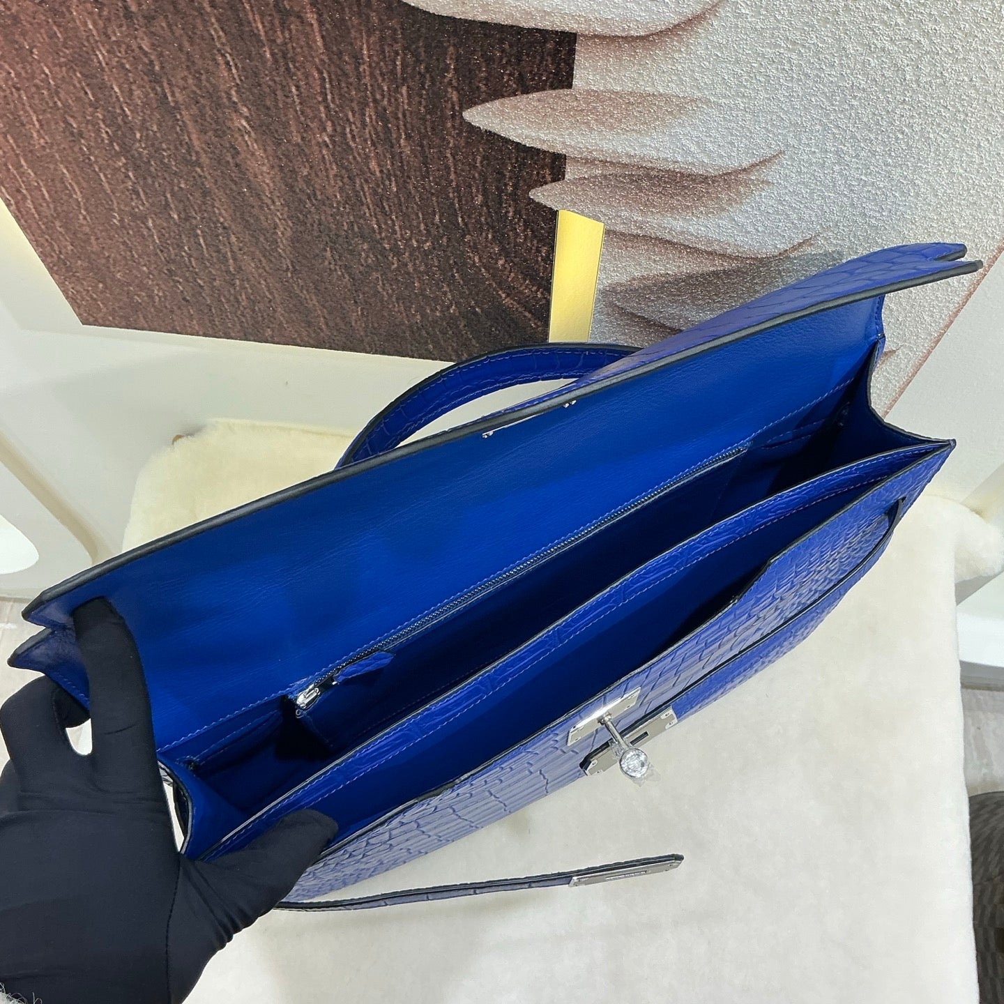 Matt Genuine Crocodile Leather Briefcase Blue