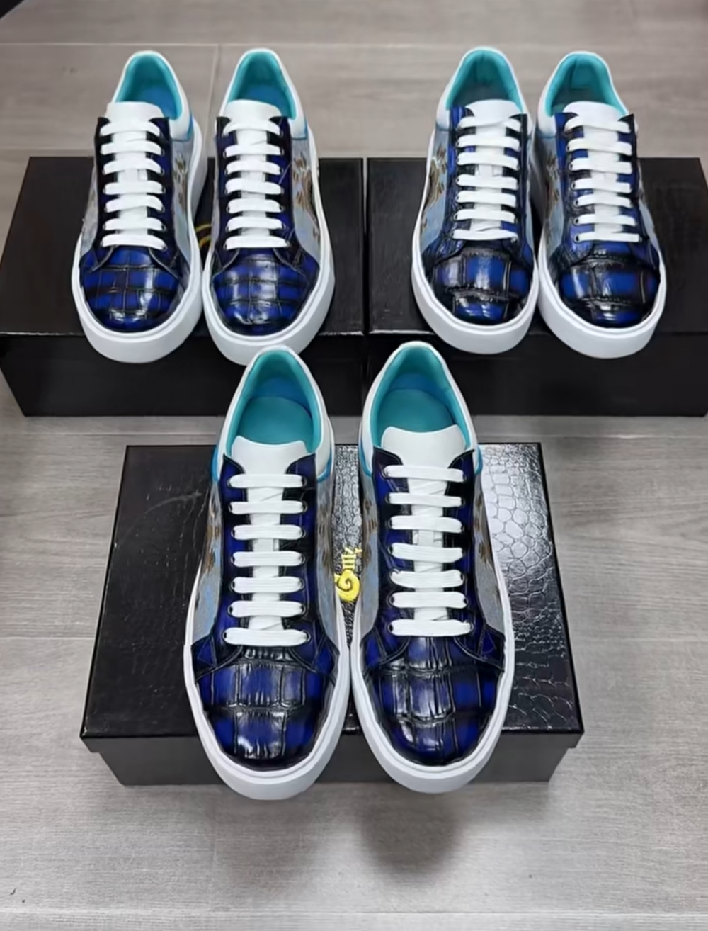 Crocodile Shoes , Vintage Blue Genuine Crocodile Leather Sneakers
