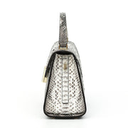 Womens Python Grey Leather Small Flap Bag Top Handle Cross Body Handbag