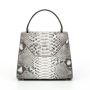 Womens Python Grey Leather Small Flap Bag Top Handle Cross Body Handbag