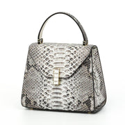 Womens Python Grey Leather Small Flap Bag Top Handle Cross Body Handbag