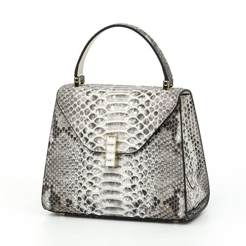 Womens Python Grey Leather Small Flap Bag Top Handle Cross Body Handbag