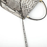 Womens Python Grey Leather Small Flap Bag Top Handle Cross Body Handbag