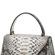 Womens Python Grey Leather Small Flap Bag Top Handle Cross Body Handbag