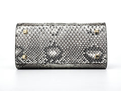 Womens Python Grey Leather Small Flap Bag Top Handle Cross Body Handbag