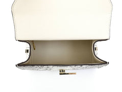 Womens Python Grey Leather Small Flap Bag Top Handle Cross Body Handbag