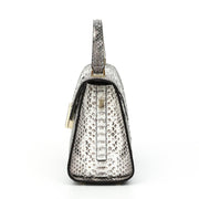 Womens Python Grey Leather Small Flap Bag Top Handle Cross Body Handbag