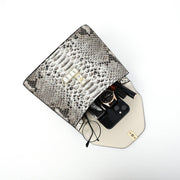 Womens Python Grey Leather Small Flap Bag Top Handle Cross Body Handbag