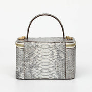 Womens Python Leather Top Handle Cosmetic Cross Body Bag