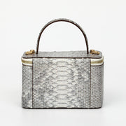 Womens Python Leather Top Handle Cosmetic Cross Body Bag