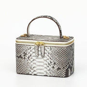 Womens Python Leather Top Handle Cosmetic Cross Body Bag