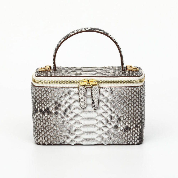Womens Python Leather Top Handle Cosmetic Cross Body Bag