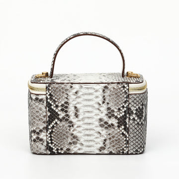 Womens Python Leather Top Handle Cosmetic Cross Body Bag