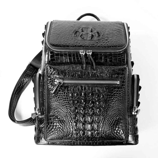 Unisex Crocodile Skin Leather Large Backpack