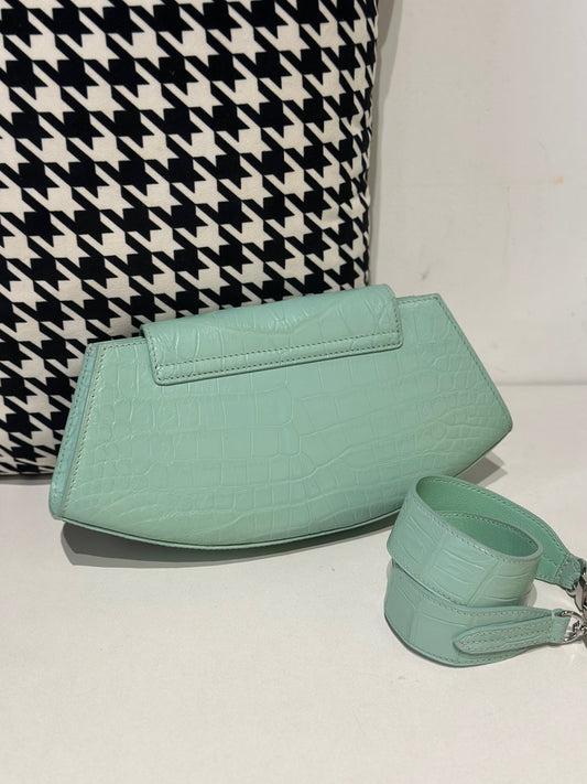 Borsa da donna con manico in pelle di coccodrillo, borsa rotonda a forma di mela in pelle di coccodrillo