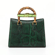 Womens Python Leather Large Bamboo Top Handle Cross Body Bag