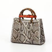 Womens Python Leather Large Bamboo Top Handle Cross Body Bag