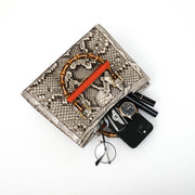 Womens Python Leather Large Bamboo Top Handle Cross Body Bag