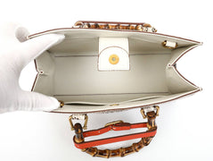 Womens Python Leather Large Bamboo Top Handle Cross Body Bag