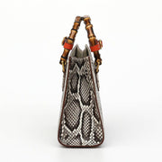 Womens Python Leather Large Bamboo Top Handle Cross Body Bag