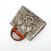 Womens Python Leather Large Bamboo Top Handle Cross Body Bag