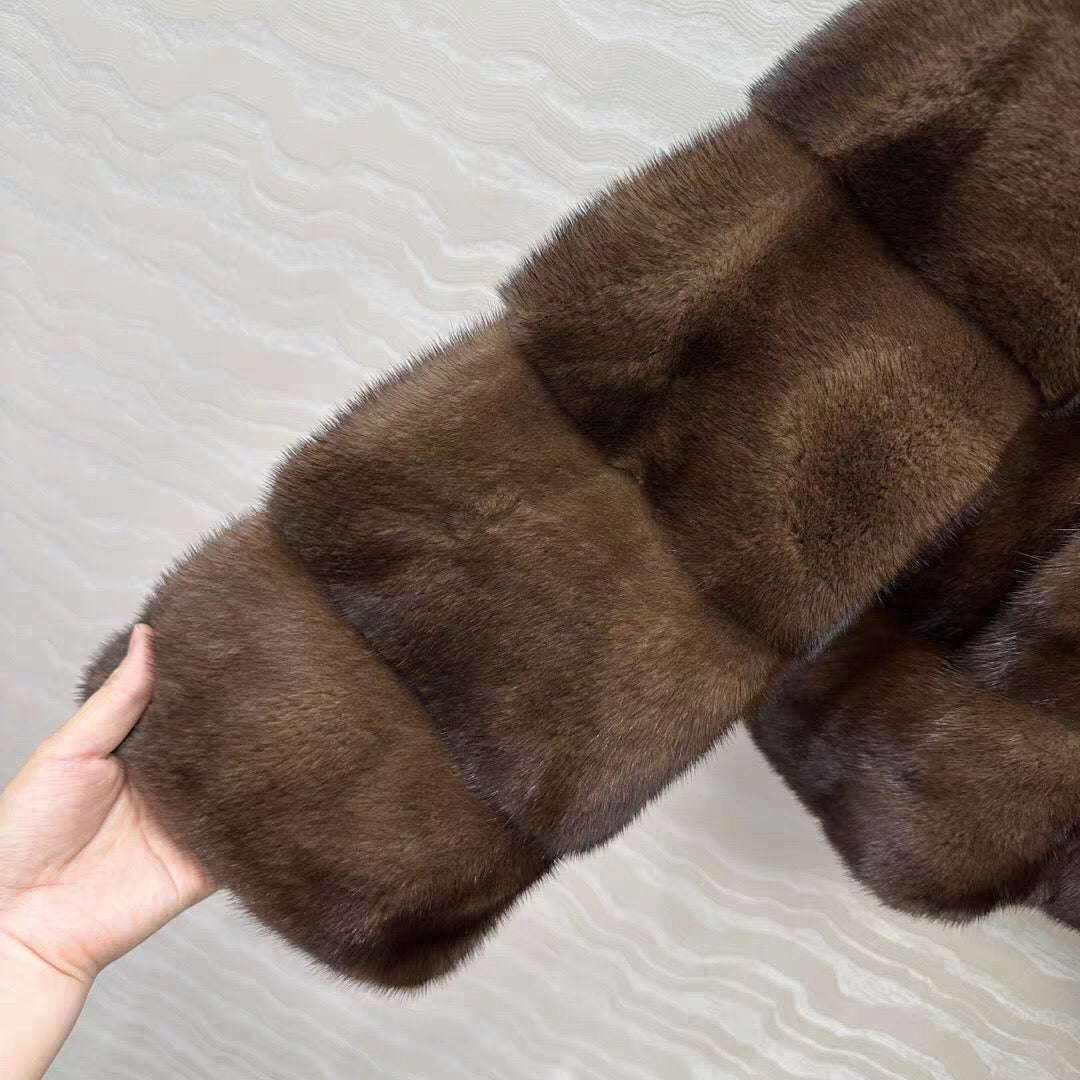 Women's Short Whole Mink Fur Coat,Imported Purple Label Velvet Mink, Horizontal Panel Short Mink Fur Jacket