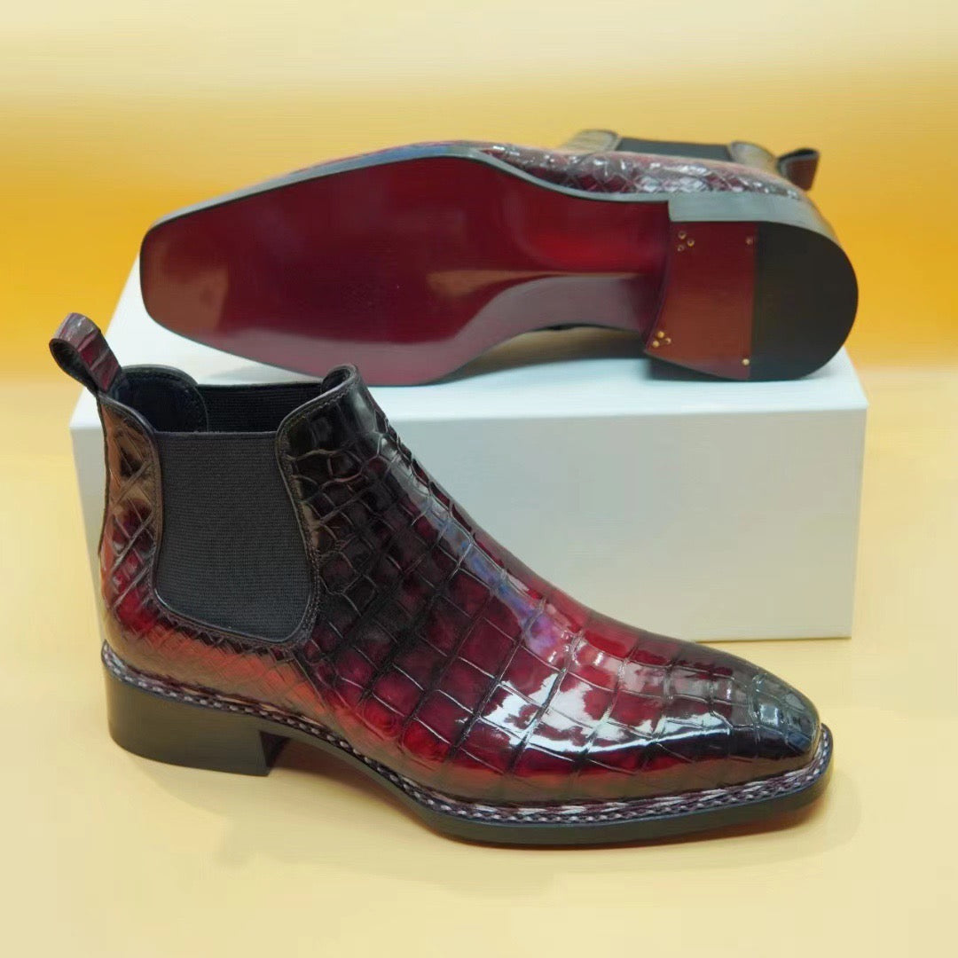 Crocodile Shoes, Men's Norwegian Vintage Red Chelsea Boots