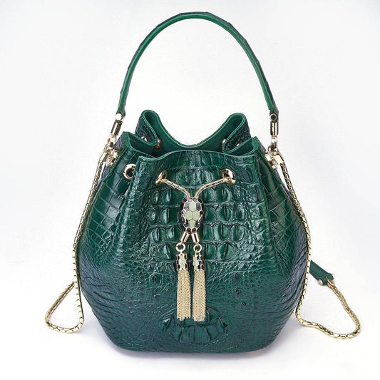 Genuine Crocodile Leather Backet Bag