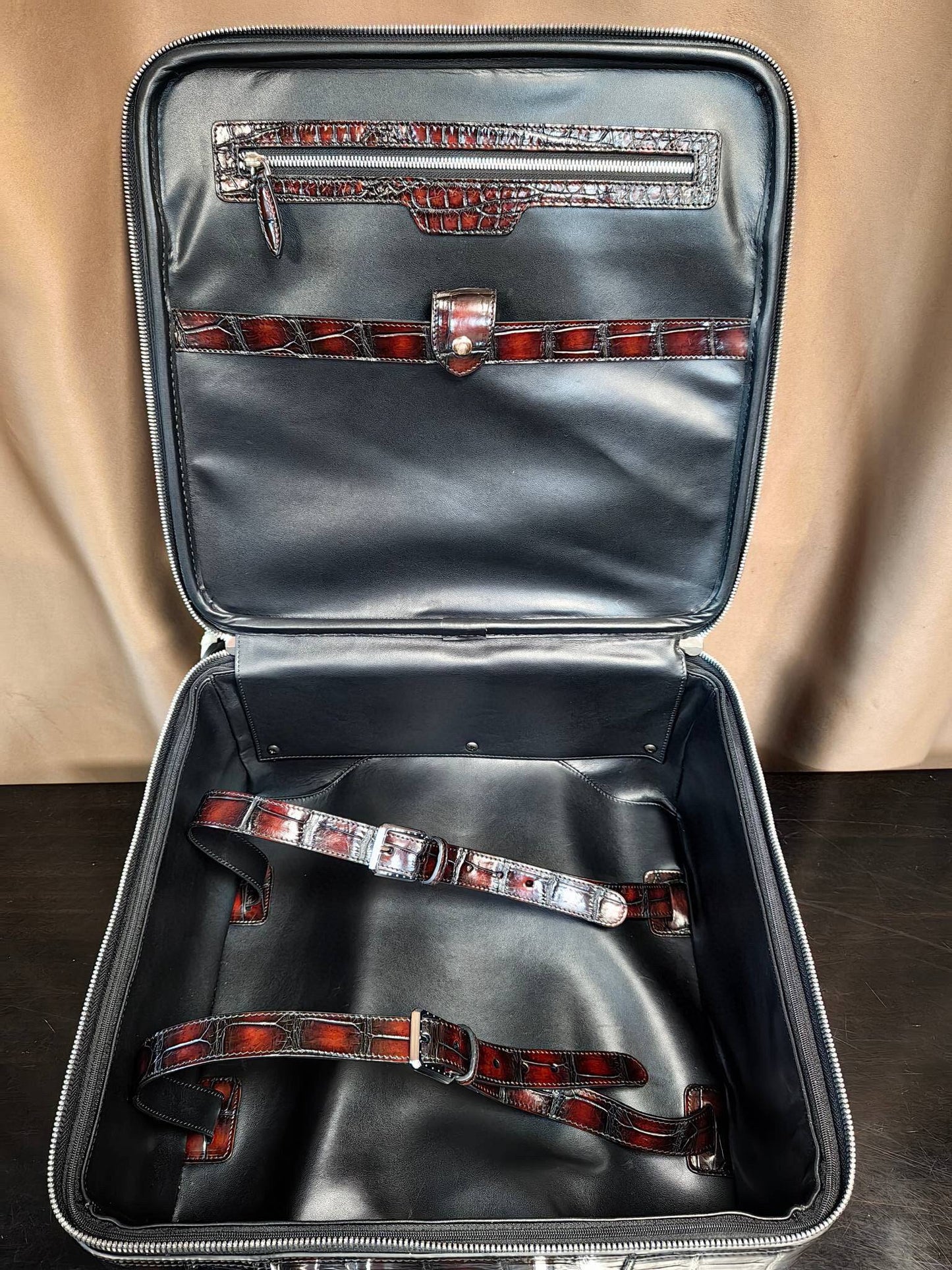 Vintage Brown Crocodile Skin Leather 15-Inch Underseater Carry-On Luggage