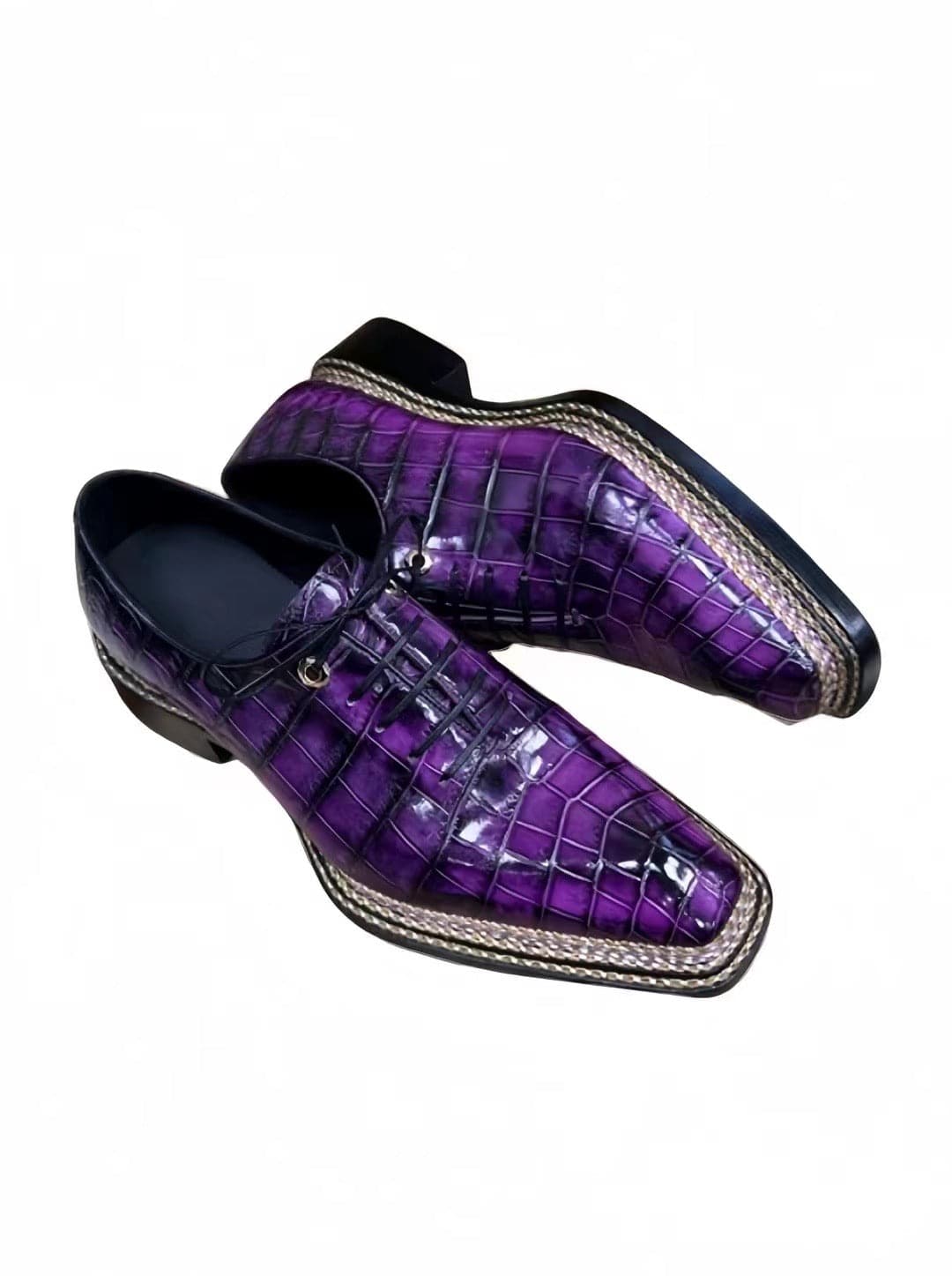 Crocodile Leather Norwegian Nine-Line Sewn Goodyear Fiddleback Sole Lace Up Dress Shoes Vintage Fuchsia