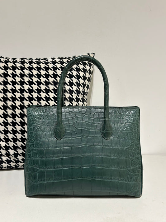 Crocodile Leather Top Handle Bag Green