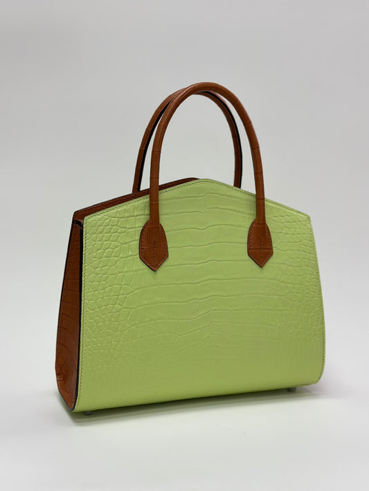 Crocodile Leather Top Handle Bag Green
