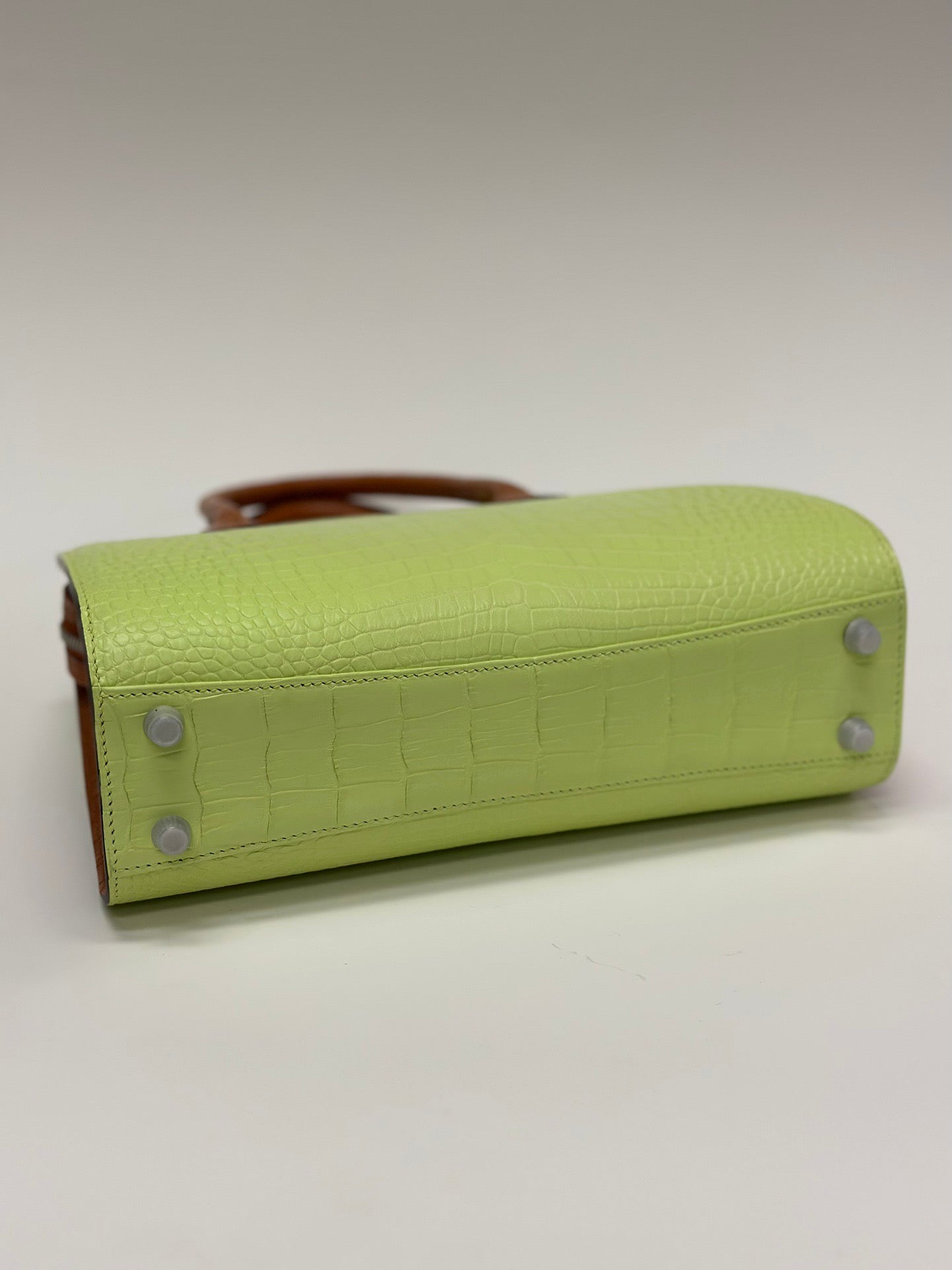 Crocodile Leather Top Handle Bag Green