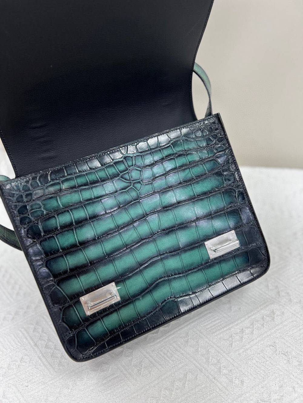 Men's Vintage Green Crocodile Leather Messenger Postman Cross Body Bag