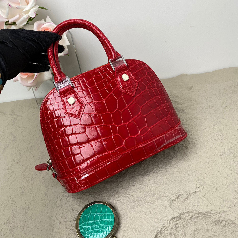 Genuine Crocodile Leather Shell Top Handle Bag For Women
