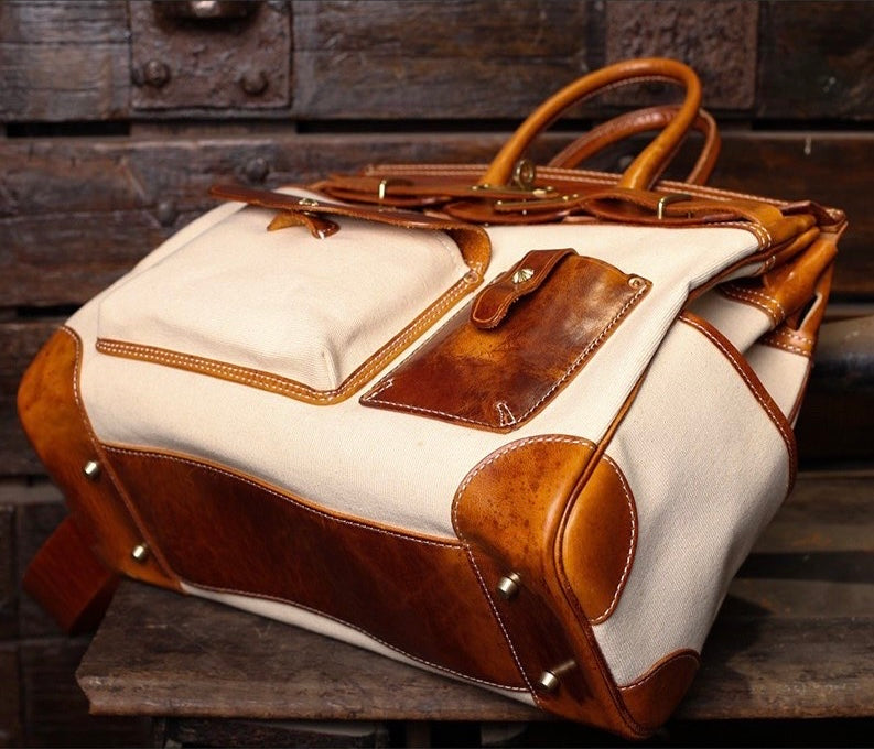 Preorder Womens Genuine Crocodile Skin Top Handle Canvas Bag Large