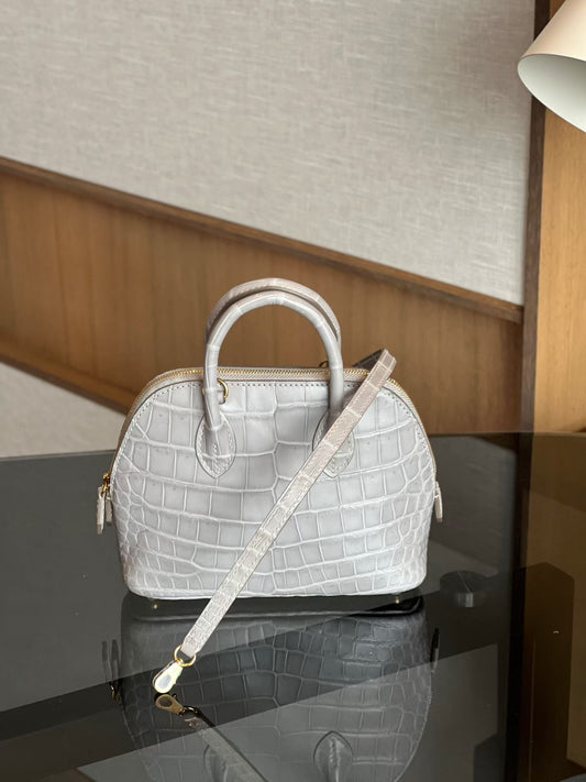 Túi xách đeo chéo mini có quai cầm cho nữ, da cá sấu thật