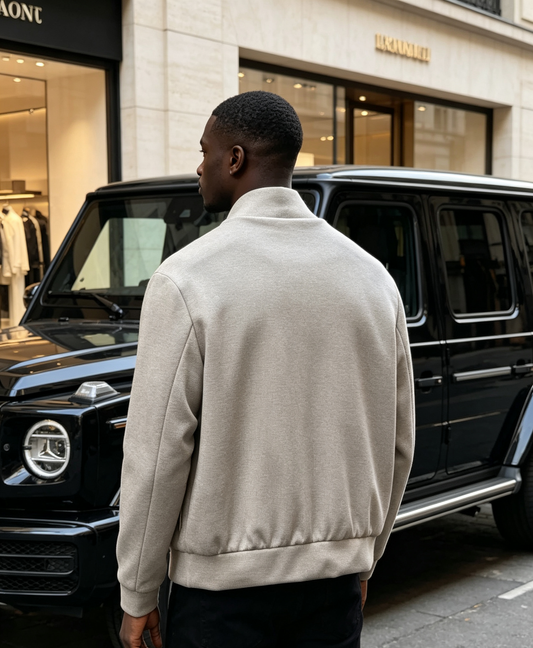 Himalayan white crocodile and cashmere jacket by Rossie Viren, featuring luxurious texture and stylish design.