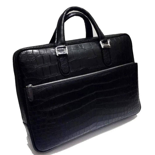 Matt Crocodile Leather Briefcase,Large Crocodile Leather Business Bag