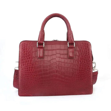 Men's Crocodile Leather Briefcase with Front Zip Pocket Red