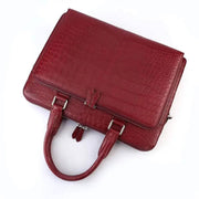 Men's Crocodile Leather Briefcase with Front Zip Pocket Red