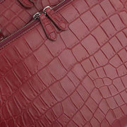 Men's Crocodile Leather Briefcase with Front Zip Pocket Red