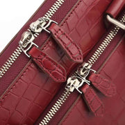 Men's Crocodile Leather Briefcase with Front Zip Pocket Red