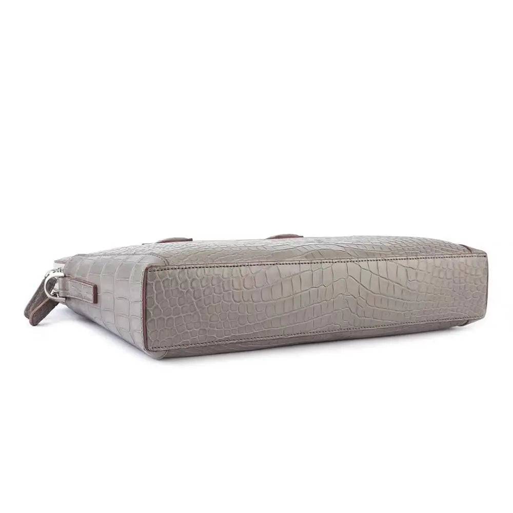 Men's Crocodile Leather Laptop Bags Briefcase Grey