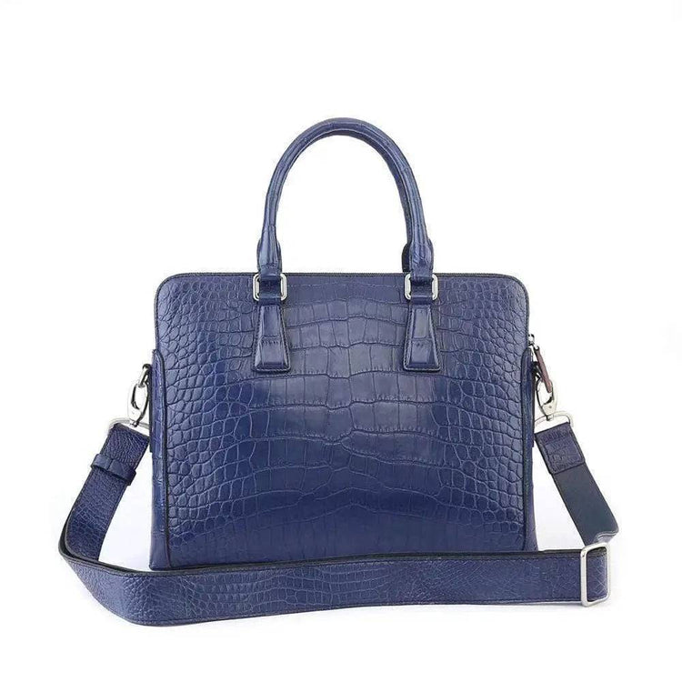 Men's Crocodile Leather Laptop Bags Briefcase Blue