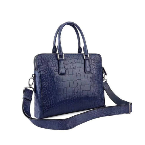 Men's Crocodile Leather Laptop Bags Briefcase Blue