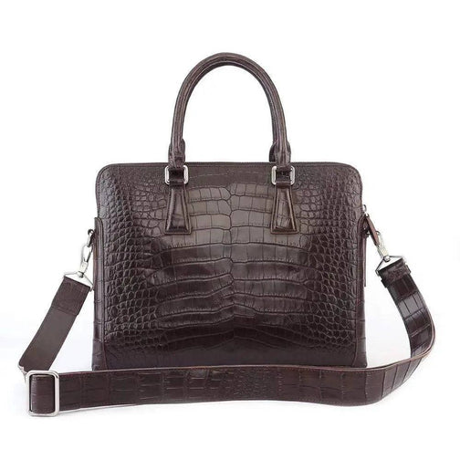 Men's Crocodile Leather Laptop Bags Briefcase Brown