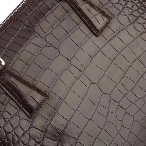 Men's Crocodile Leather Laptop Bags Briefcase Brown