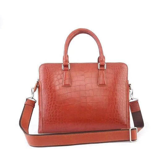 Men's Crocodile Leather Laptop Bags Briefcase Orange